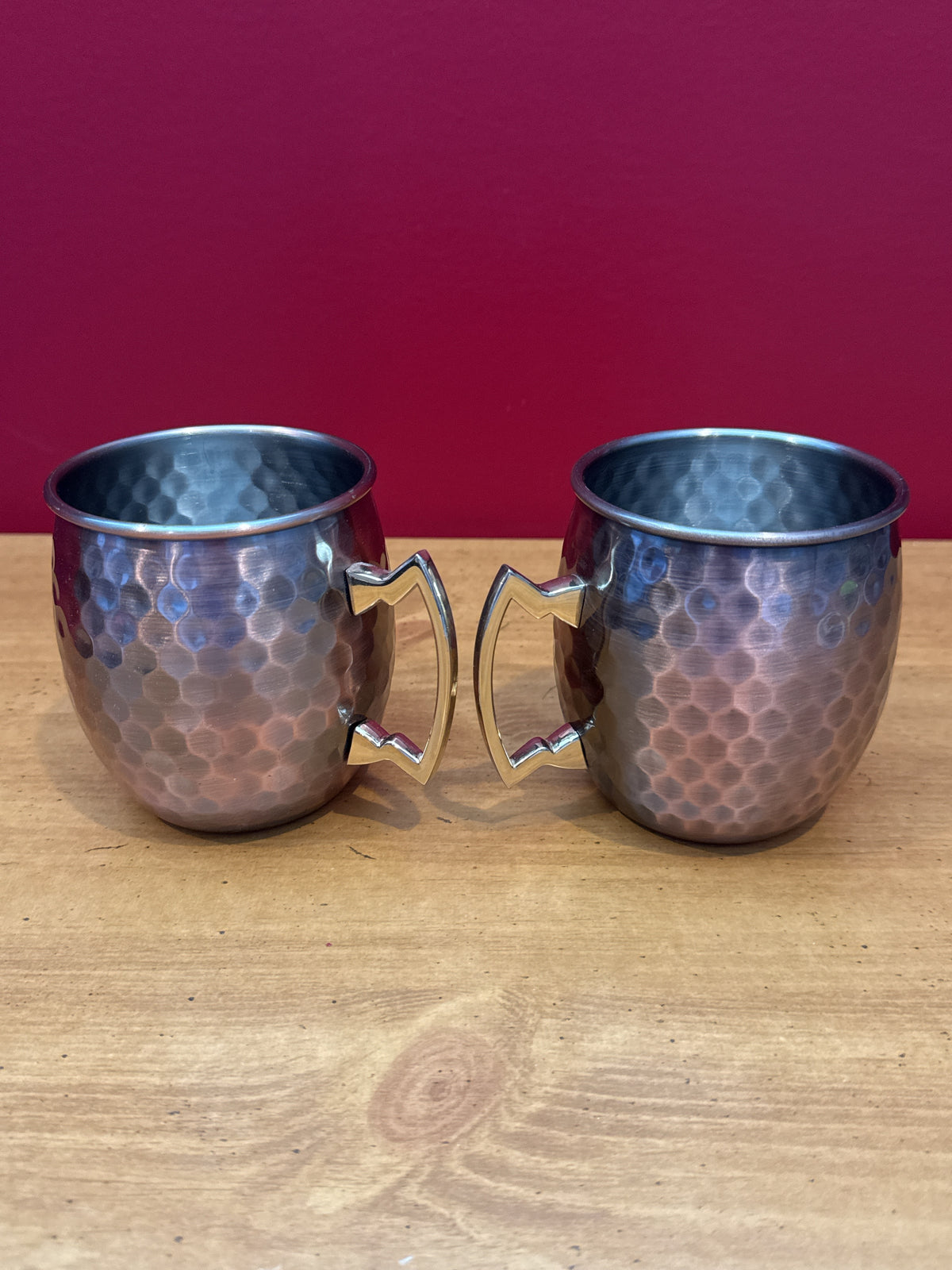 Pair of Eco One by Silver One International Hammered Copper Moscow Mule Mugs 4" Tall