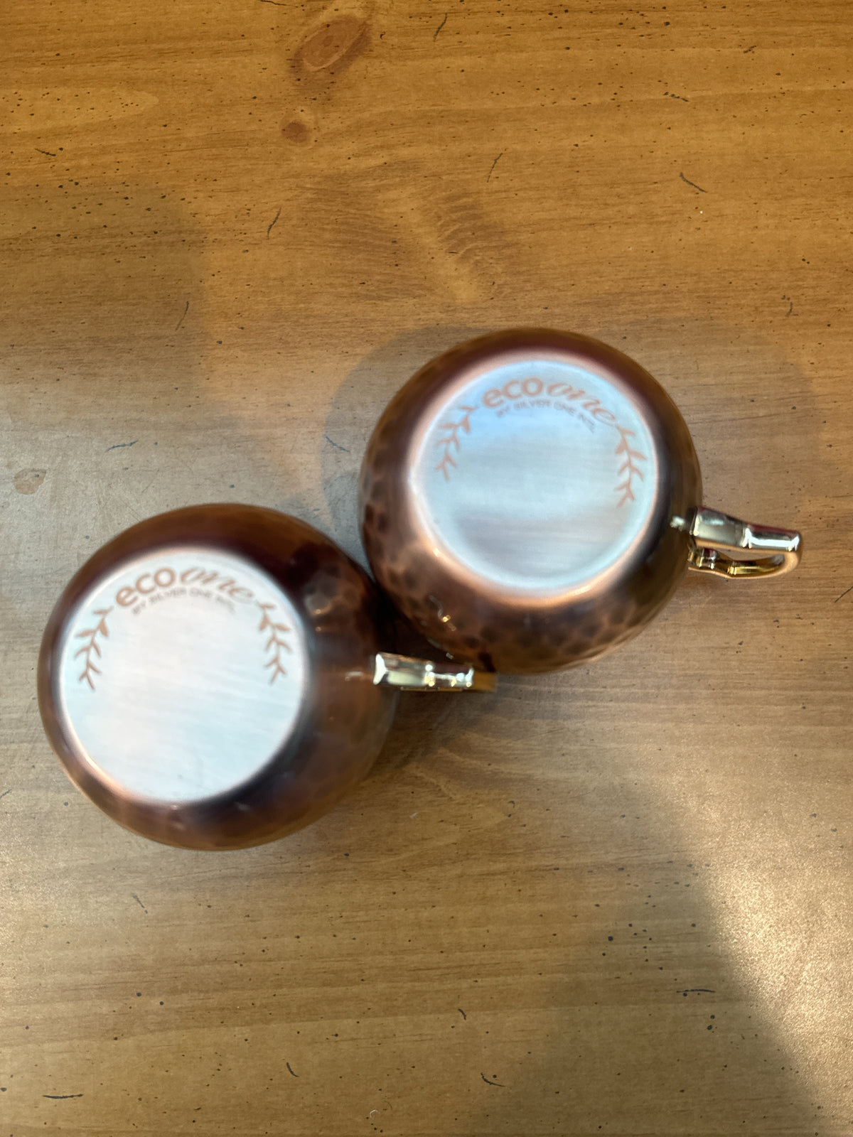 Pair of Eco One by Silver One International Hammered Copper Moscow Mule Mugs 4" Tall