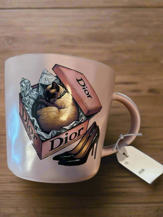 Amanda Greenwood Art Coffee Mug Cup Christian Dior Ceramic Cat 16oz New with Tags