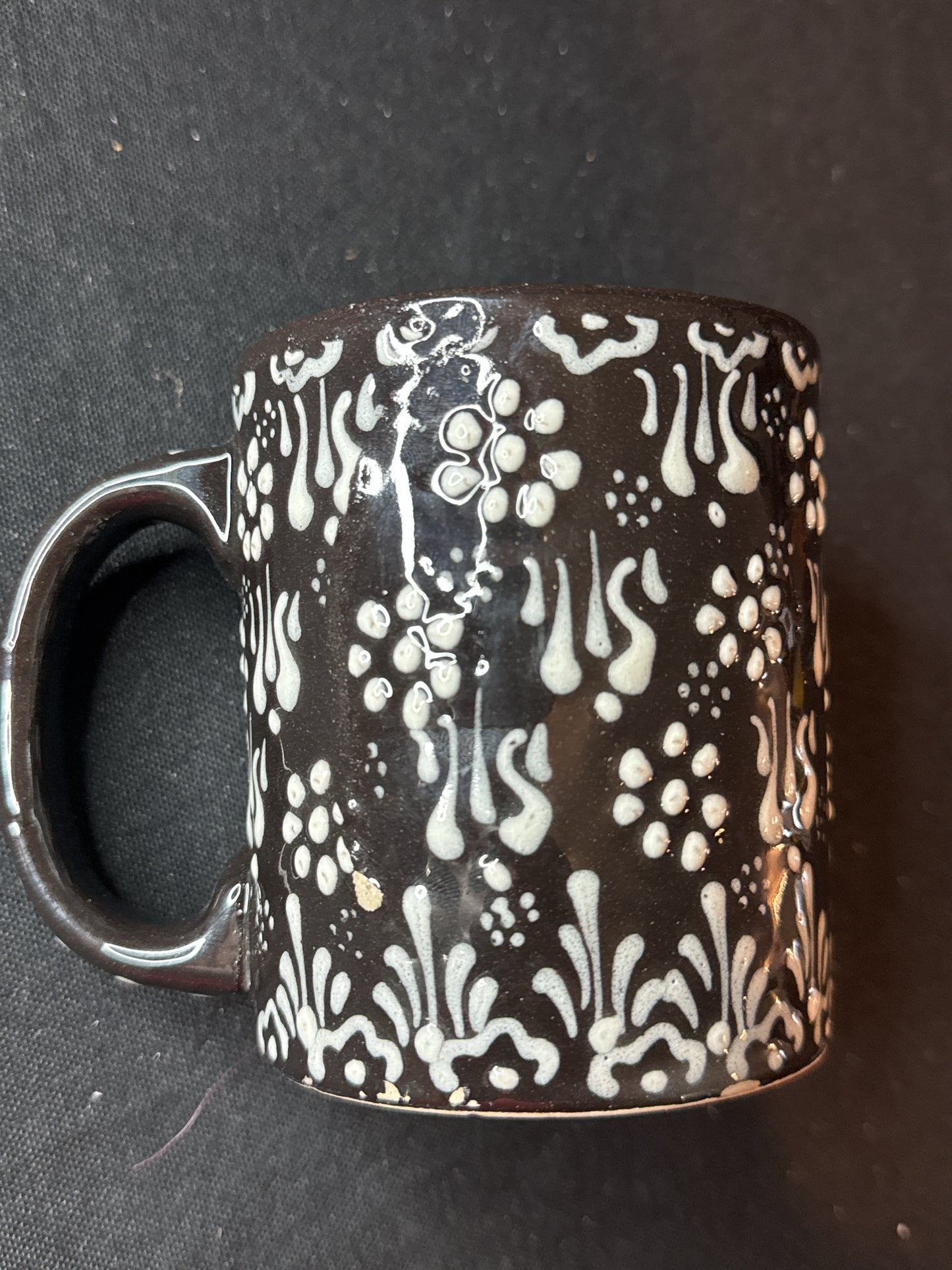 Black and White Coffee Mug Cup Made in Turkey by Turkey Myth Arts Textured 3.75" Tall