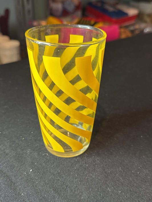 Vintage 60s Yellow Striped Glass Libby 4.75" Tall