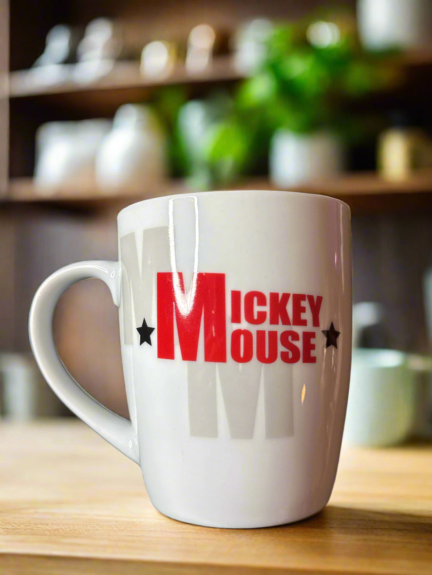 Disney Mickey Mouse 14oz Coffee Cup Mug Favorite Words Silhouette Print 4.25" Tall