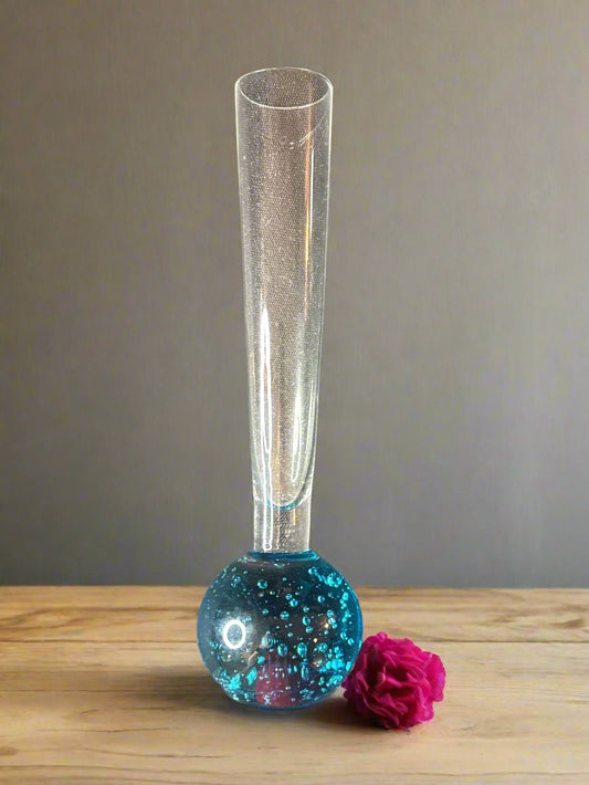 Vintage Rose Bud Glass Vase, Round Bulb Base/Bullicante Bud Vase 8" Tall