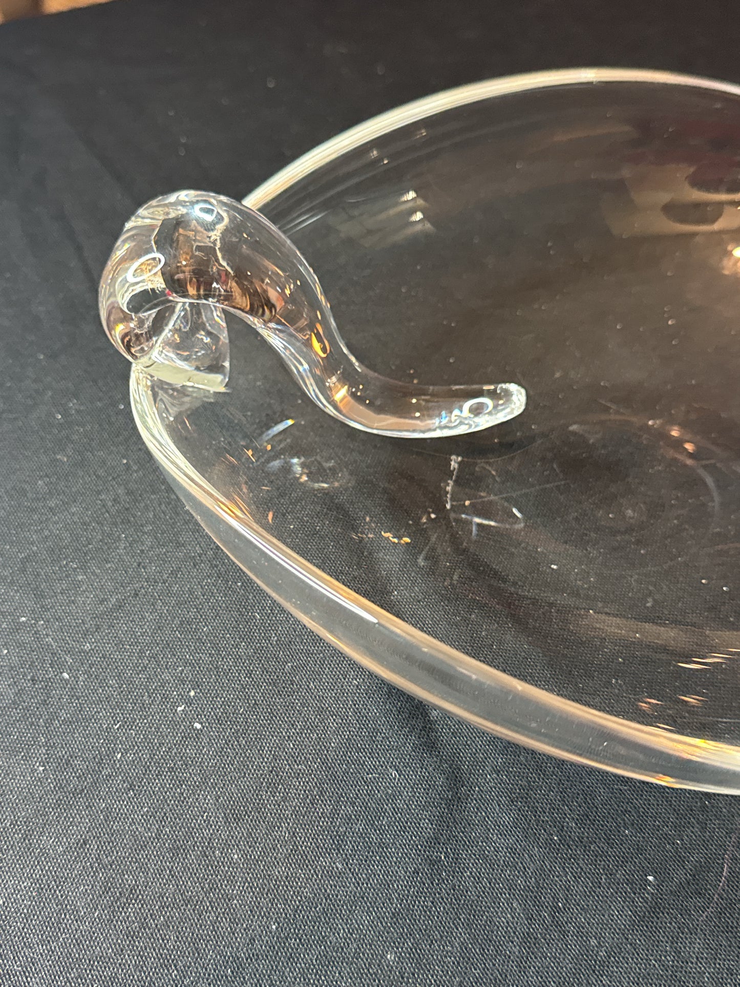 Steuben Signed Glass Crystal Sloping Candy Bowl Cigar Ashtray Bowl