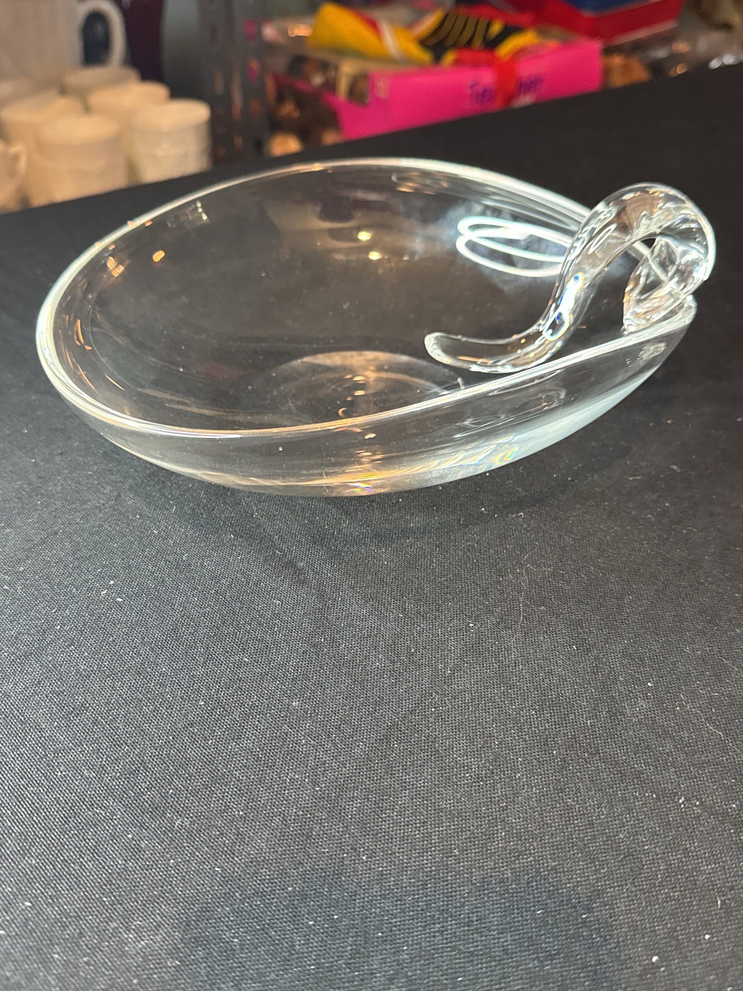 Steuben Signed Glass Crystal Sloping Candy Bowl Cigar Ashtray Bowl