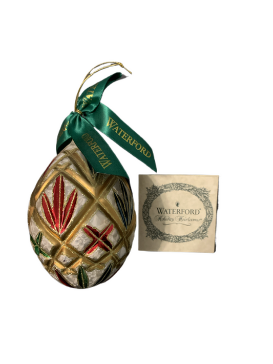 Waterford Holiday Heirlooms Gold and Ivory Lismore Elegance Egg Glass Christmas Ornament