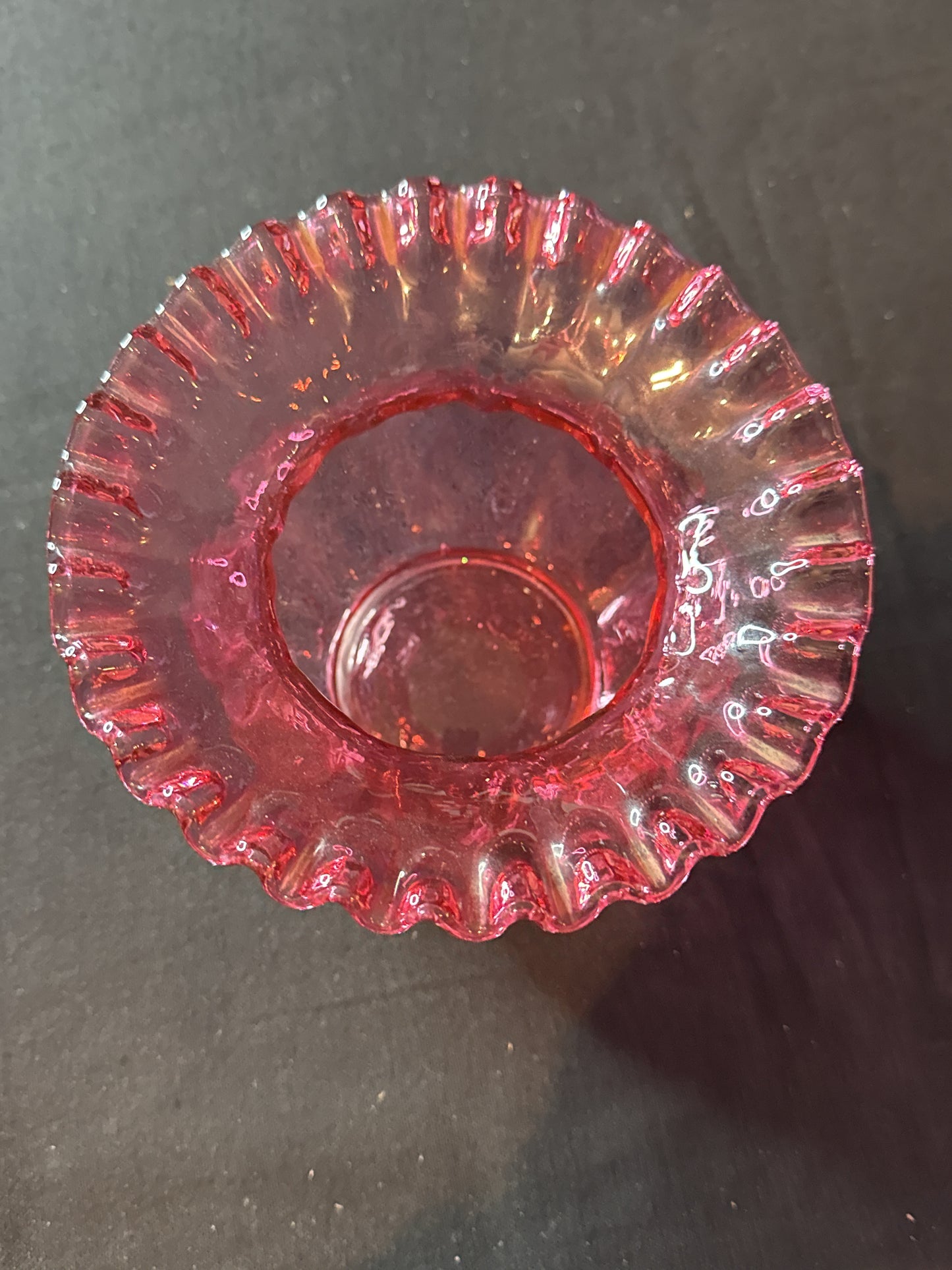 Vintage Fenton Cranberry Rose Bowl 4.5" Tall x 6" Across At Top Ruffled Edges