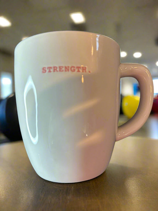 Rae Dunn Strength Coffee Mug Cup Pink Interior 4 5/8" Tall Large