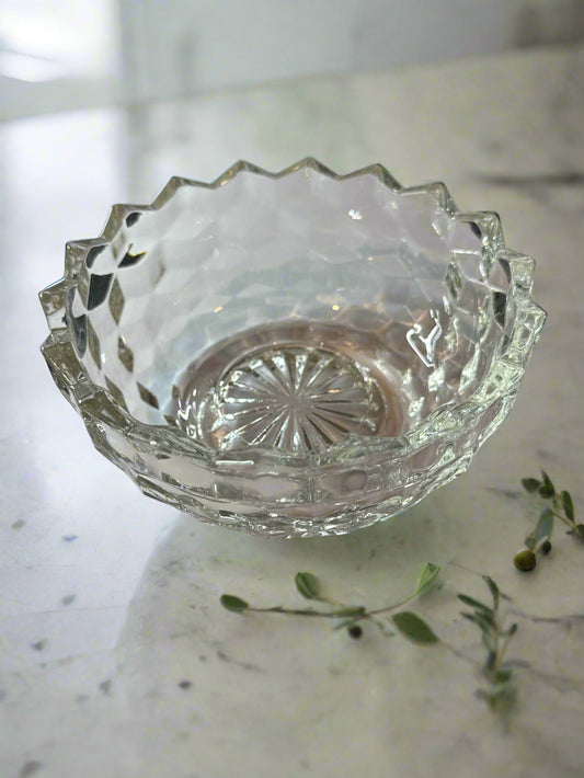 Vintage Homco Fostoria Clear Glass Bowl Candle Holder 5.25" Wide 2.5" Tall