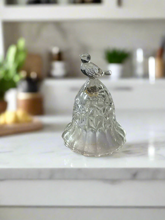 The Byrdes Collection 3.75" Tall Bird Bell Rings Clear and Loud. Clear Glass
