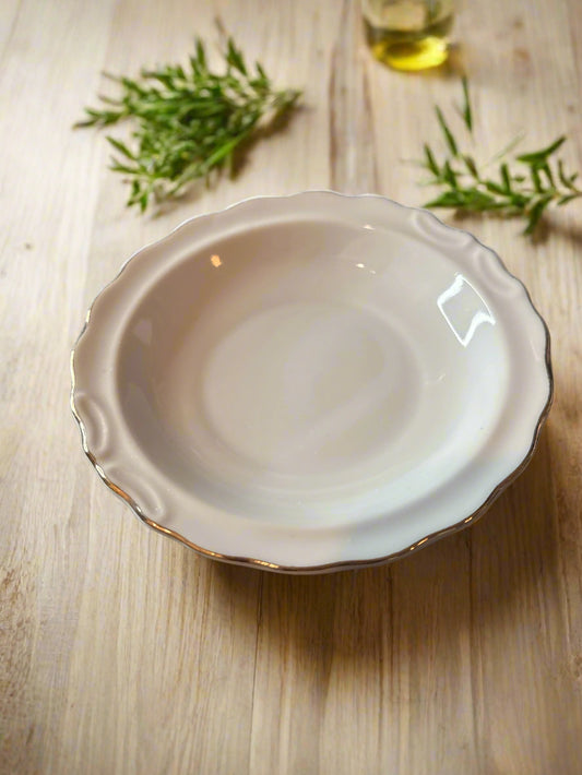 Single Saucer White with Gold Trim on Brim 4 5/8" Wide Made in Japan Sticker