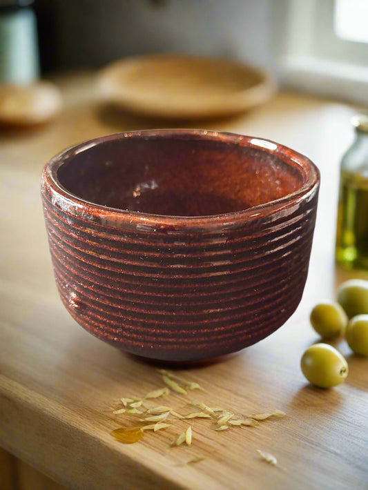Zanesville Pottery Homespun Modern Art 7005 Bowl Planter Brown Glaze Ribbed Vintage