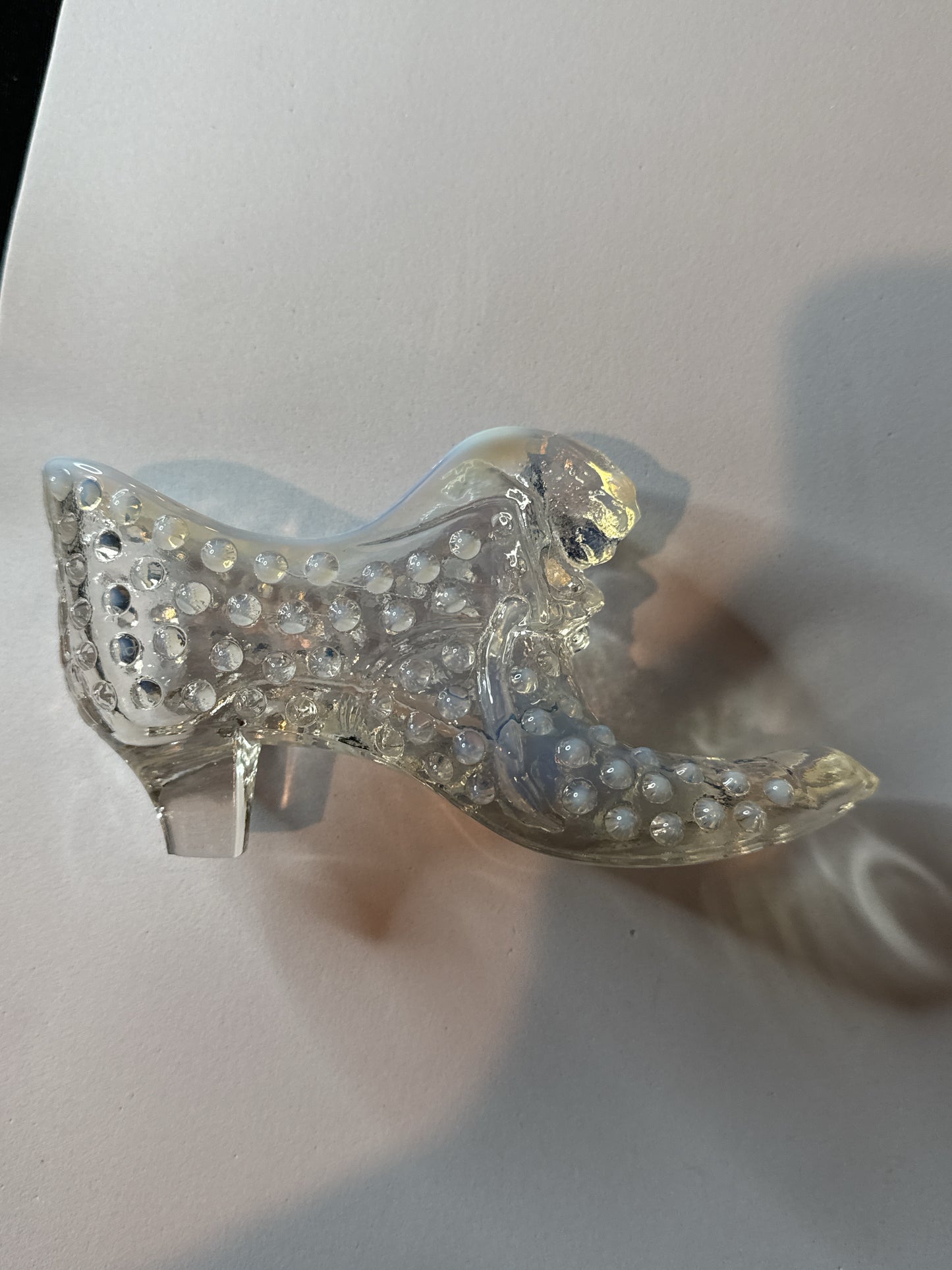 Vintage Fenton Glass Hobnail Feline Cat Head Slipper Shoe 5.5" Wide x 3" Tall