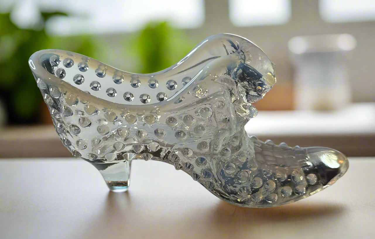 Vintage Fenton Glass Hobnail Feline Cat Head Slipper Shoe 5.5" Wide x 3" Tall