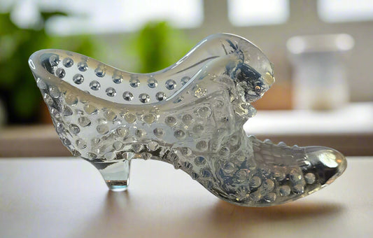Vintage Fenton Glass Hobnail Feline Cat Head Slipper Shoe 5.5" Wide x 3" Tall