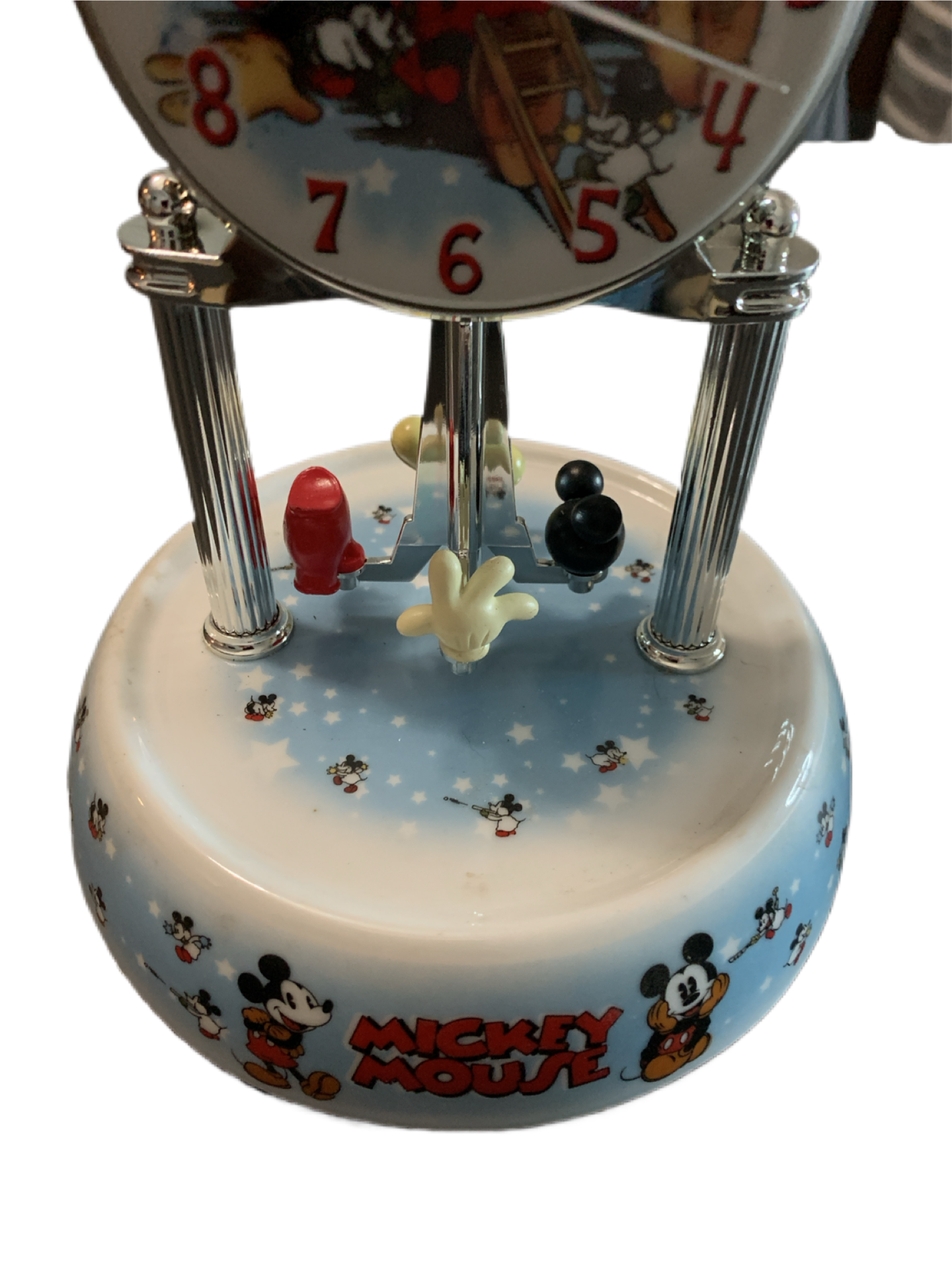 Disney Mickey Mouse Vintage Anniversary Glass Dome Clock Clubhouse Mickey Pendulum