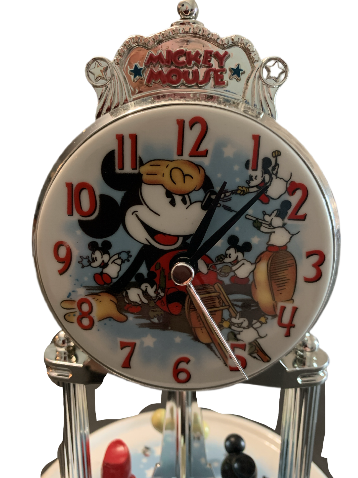 Disney Mickey Mouse Vintage Anniversary Glass Dome Clock Clubhouse Mickey Pendulum