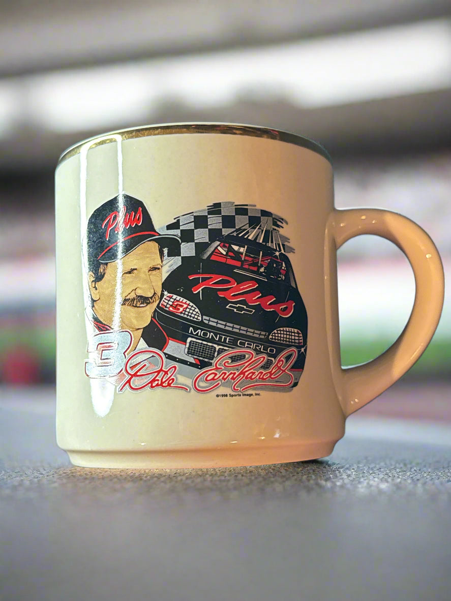 Vintage Dale Earnhardt #3 Chevy Monte Carlo Coffee Mug Cup Gold Rim 3.75" Tall Goodwrench