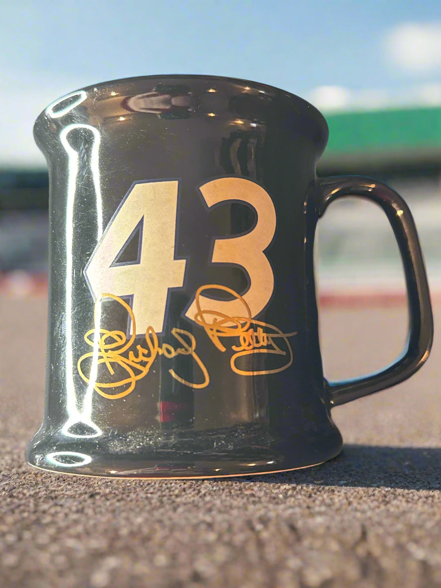 Richard Petty #43 Coffee Mug 4.25" Tall Black with Gold Signature