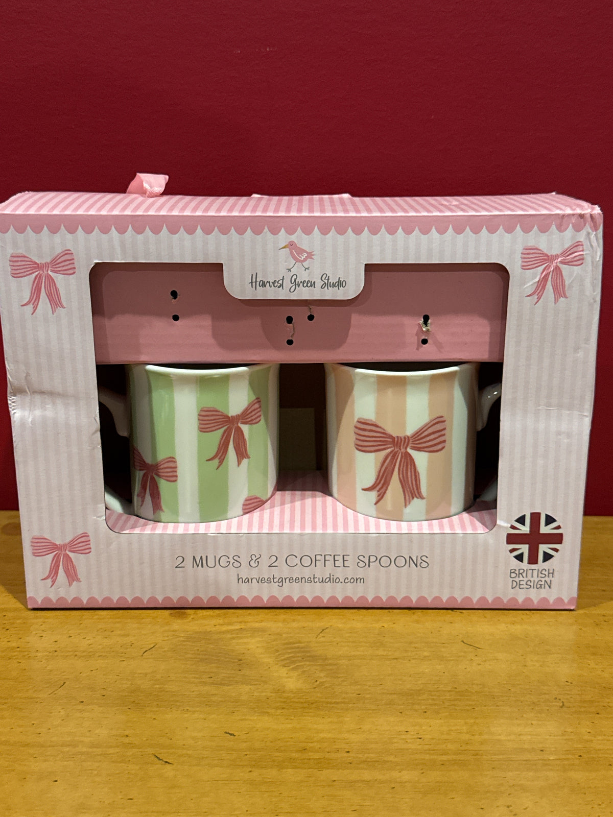 Harvest Green Studio Bow & Stripe Fine China Mug Gift Set