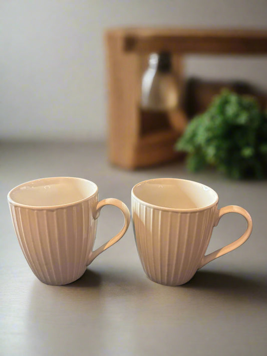 John Lewis Anyday Ribbed Stoneware Coffee Cups Mugs Set of 2 White