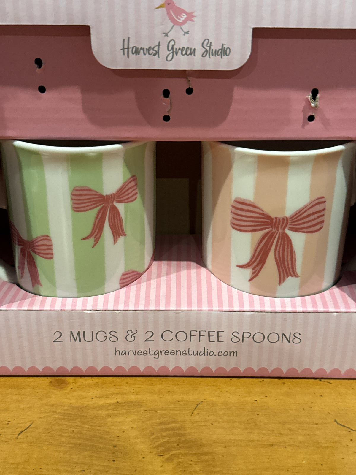 Harvest Green Studio Bow & Stripe Fine China Mug Gift Set