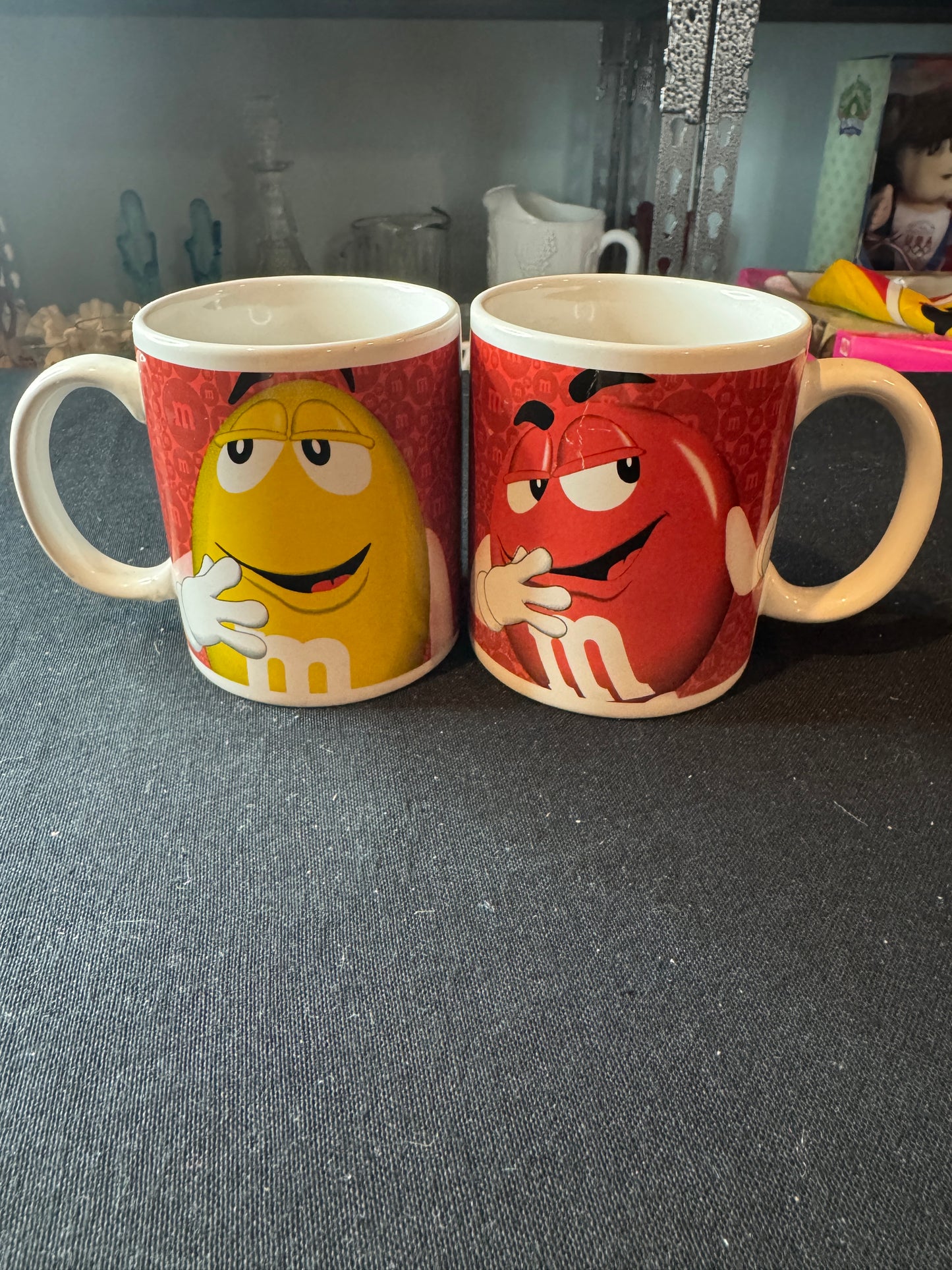 Pair of M&Ms Yellow and Red M&M Mugs 3.75" Tall