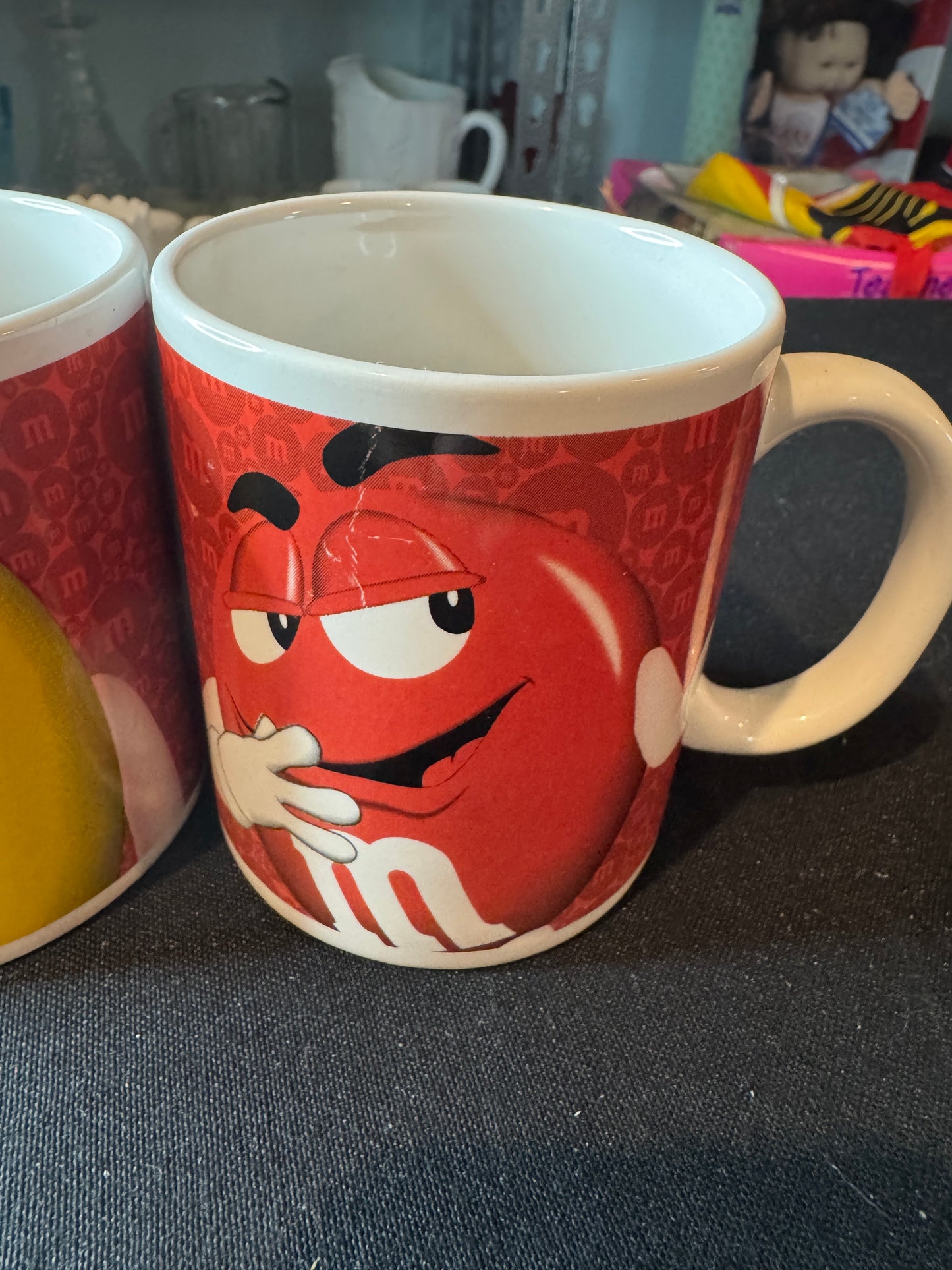 Pair of M&Ms Yellow and Red M&M Mugs 3.75" Tall