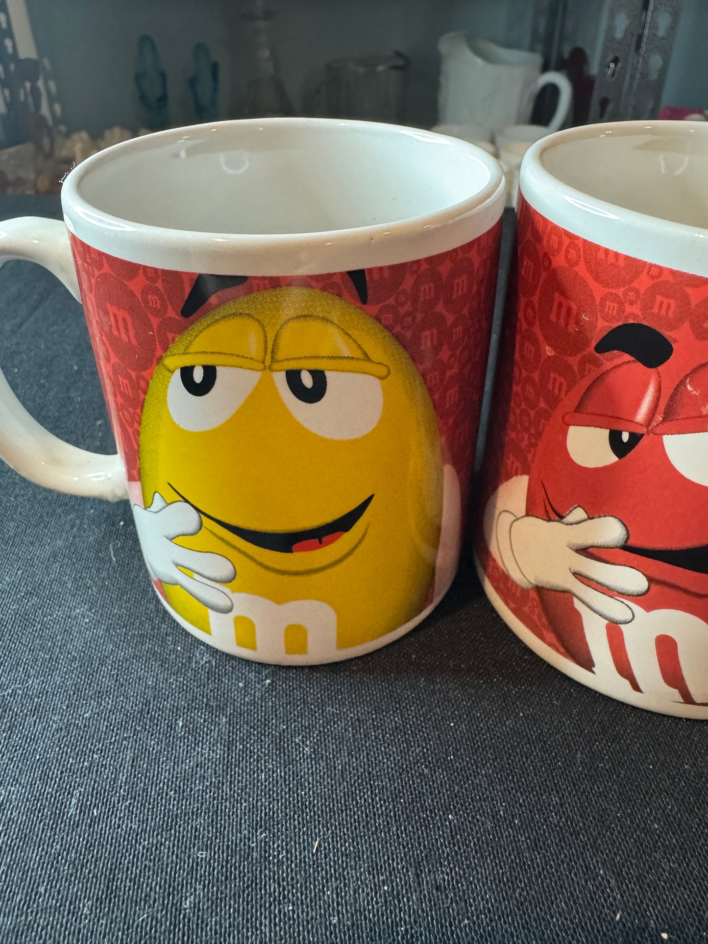 Pair of M&Ms Yellow and Red M&M Mugs 3.75" Tall