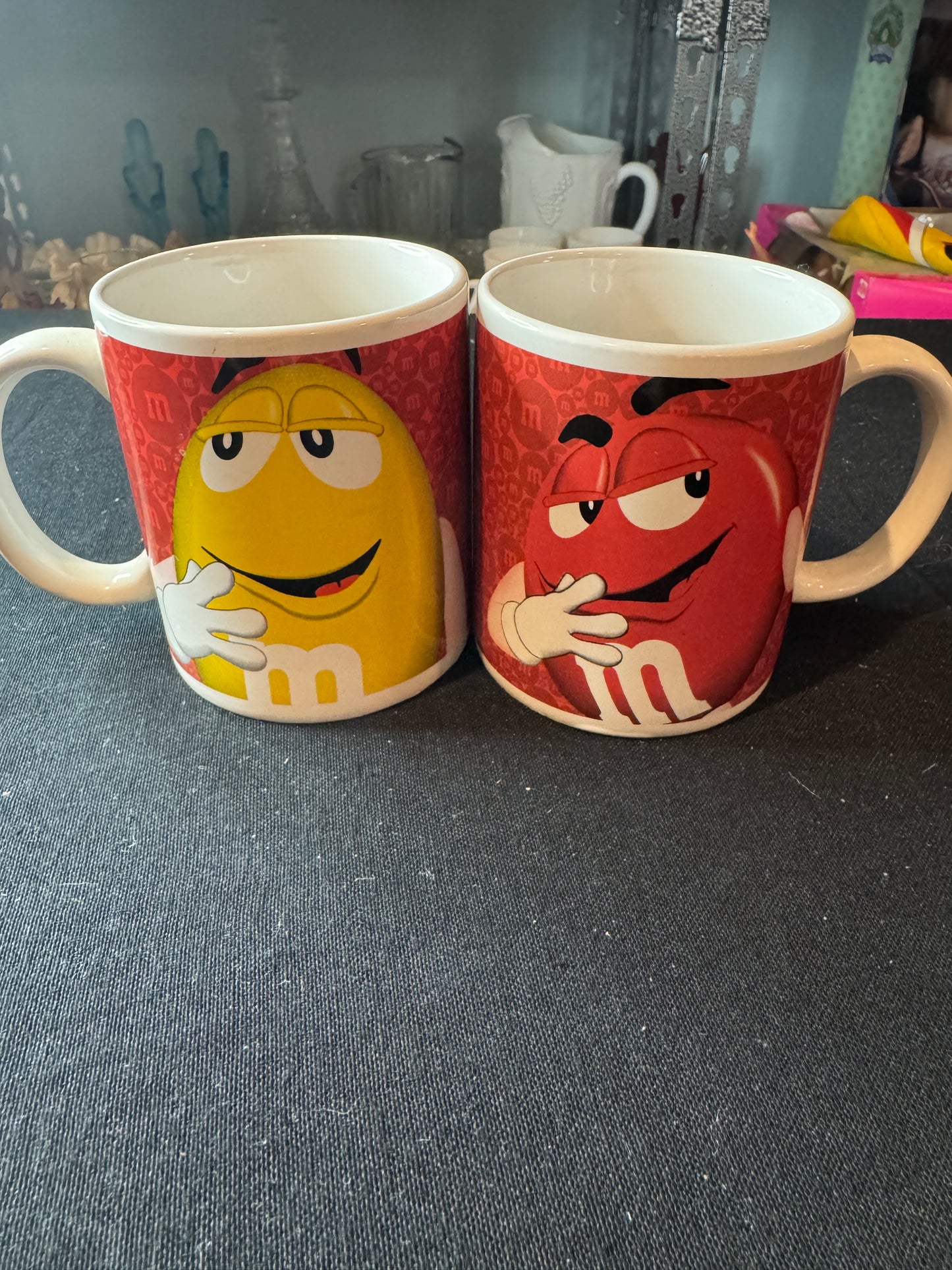 Pair of M&Ms Yellow and Red M&M Mugs 3.75" Tall