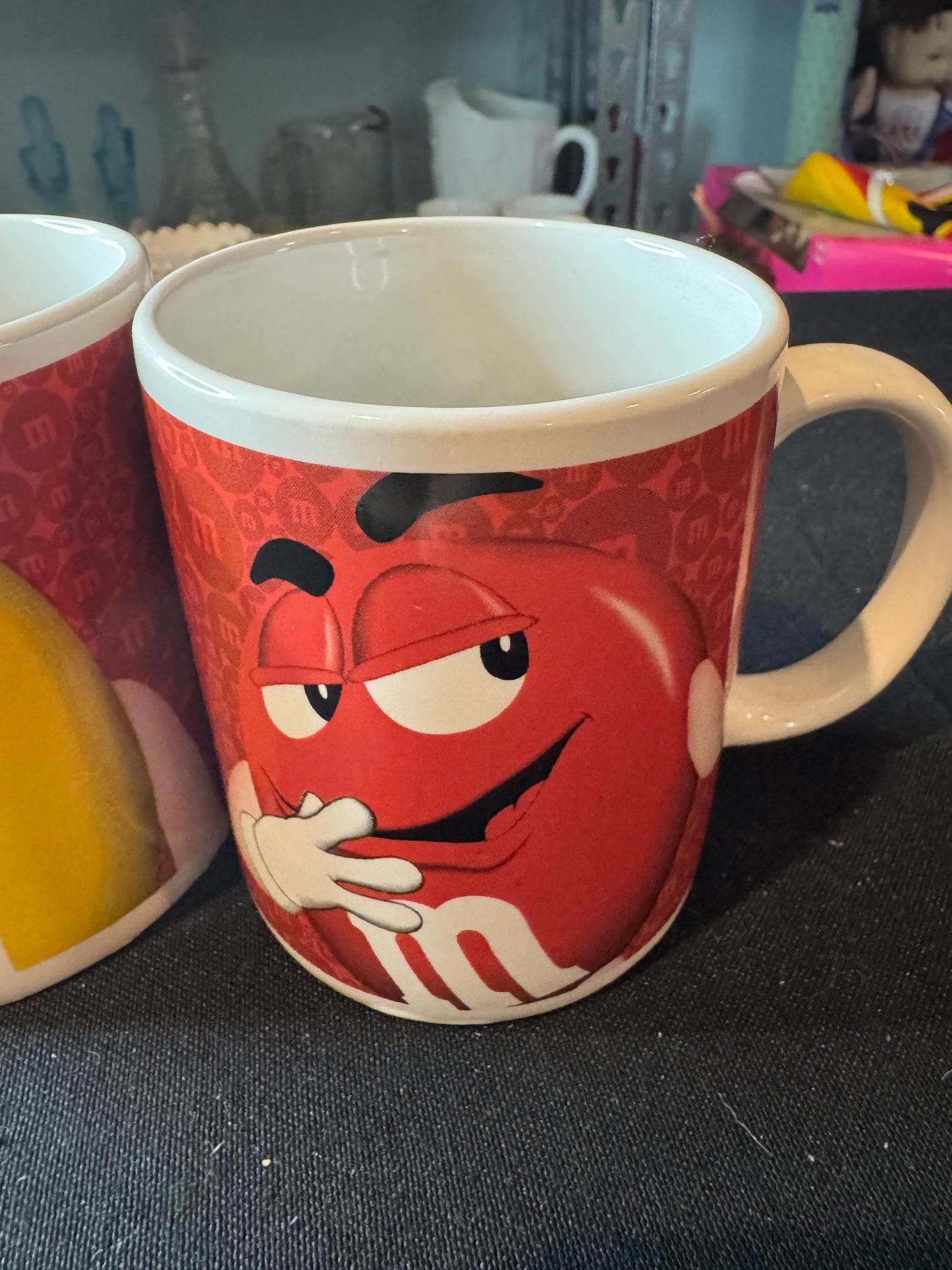 Pair of M&Ms Yellow and Red M&M Mugs 3.75" Tall