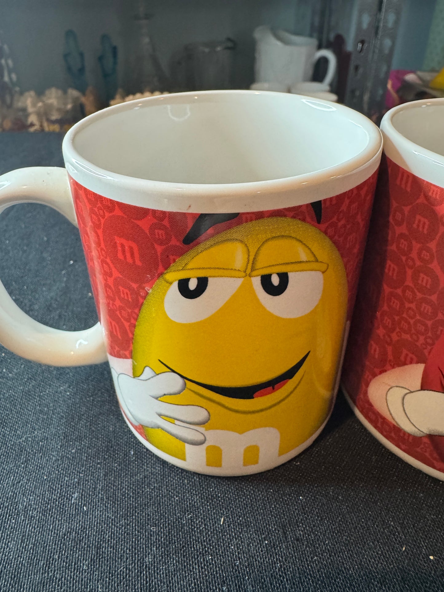 Pair of M&Ms Yellow and Red M&M Mugs 3.75" Tall