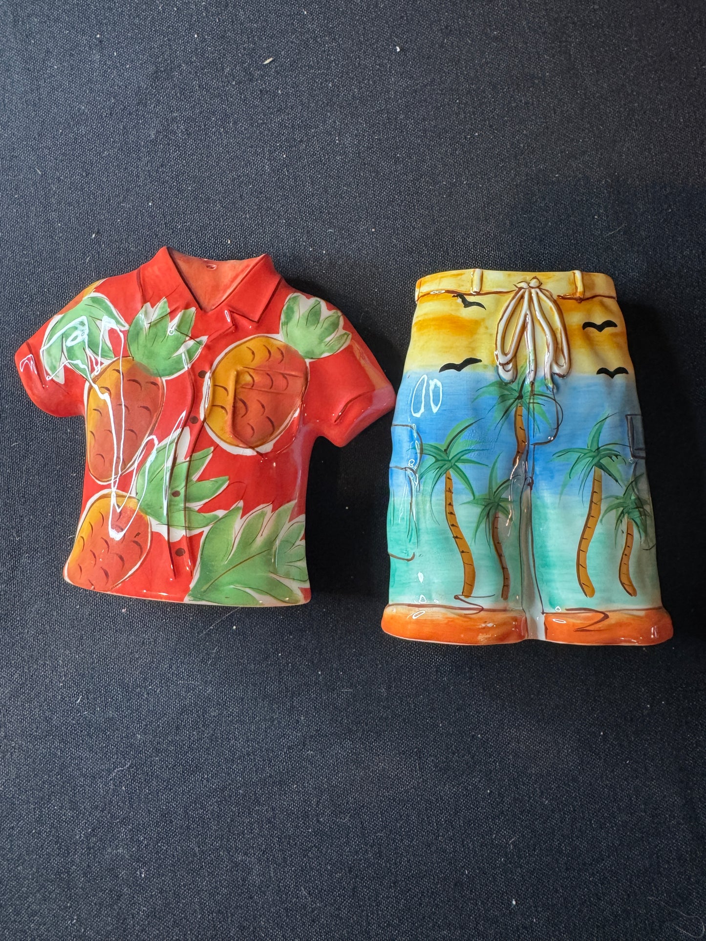 Clay Art Hawaiian Shirt & Swimming Shorts Salt and Pepper Shakers 4.5" Tall