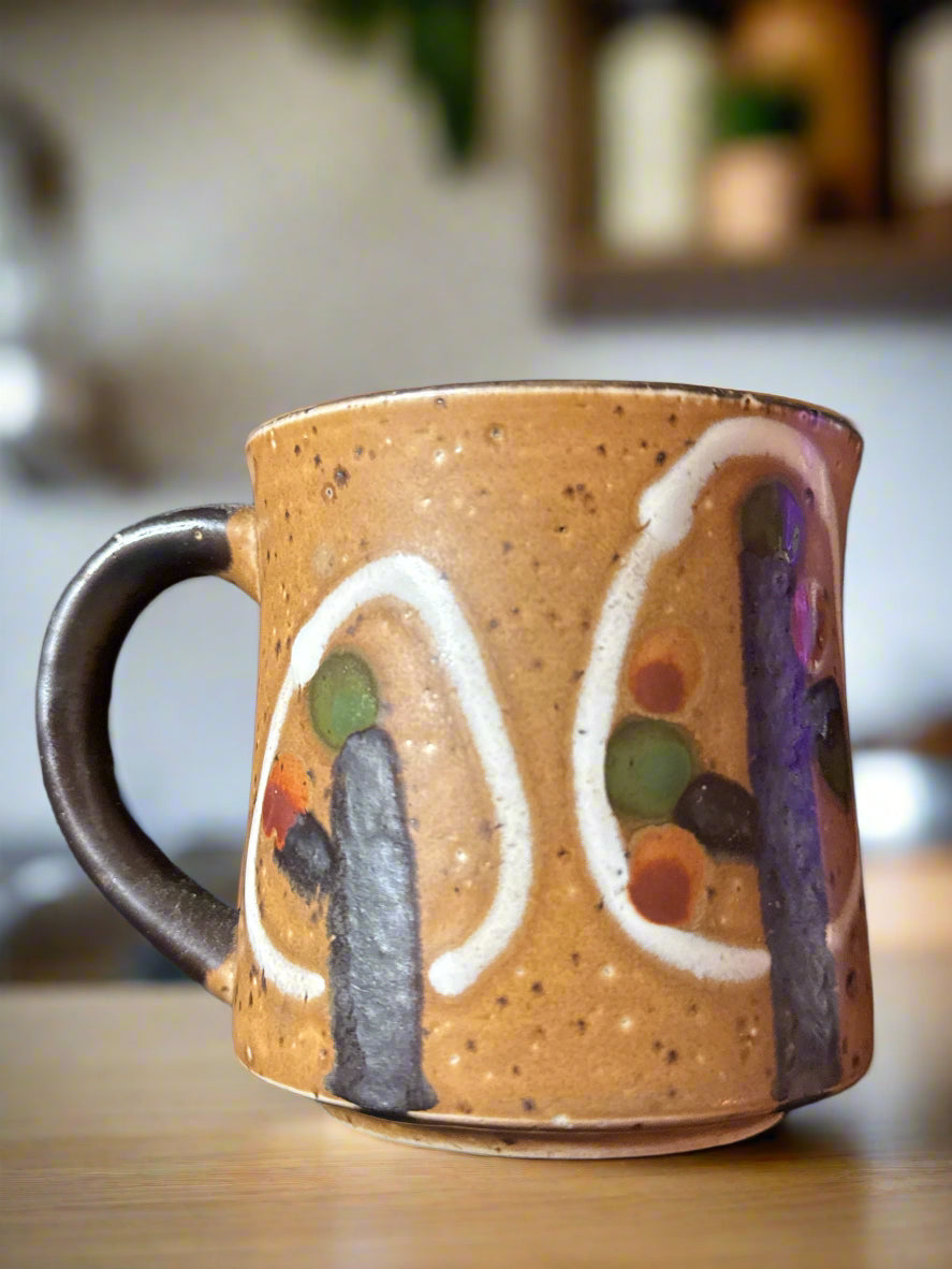 Stoneware Pottery Cactus Brown/Green/Black/White Coffee Cup Mug 3.5" Tall Made in Japan