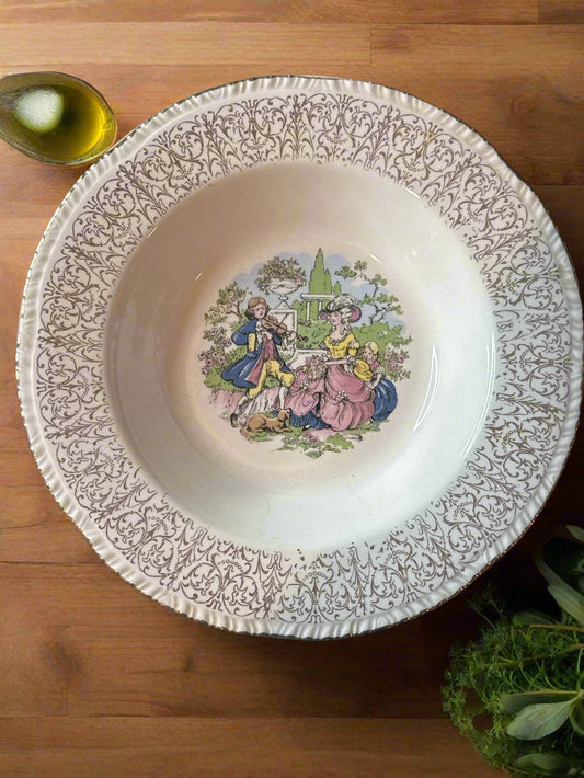 Home Laughlin Soup Plate Bowl Fiddler Couple 22 KT Gold Trim 8.25" Wide