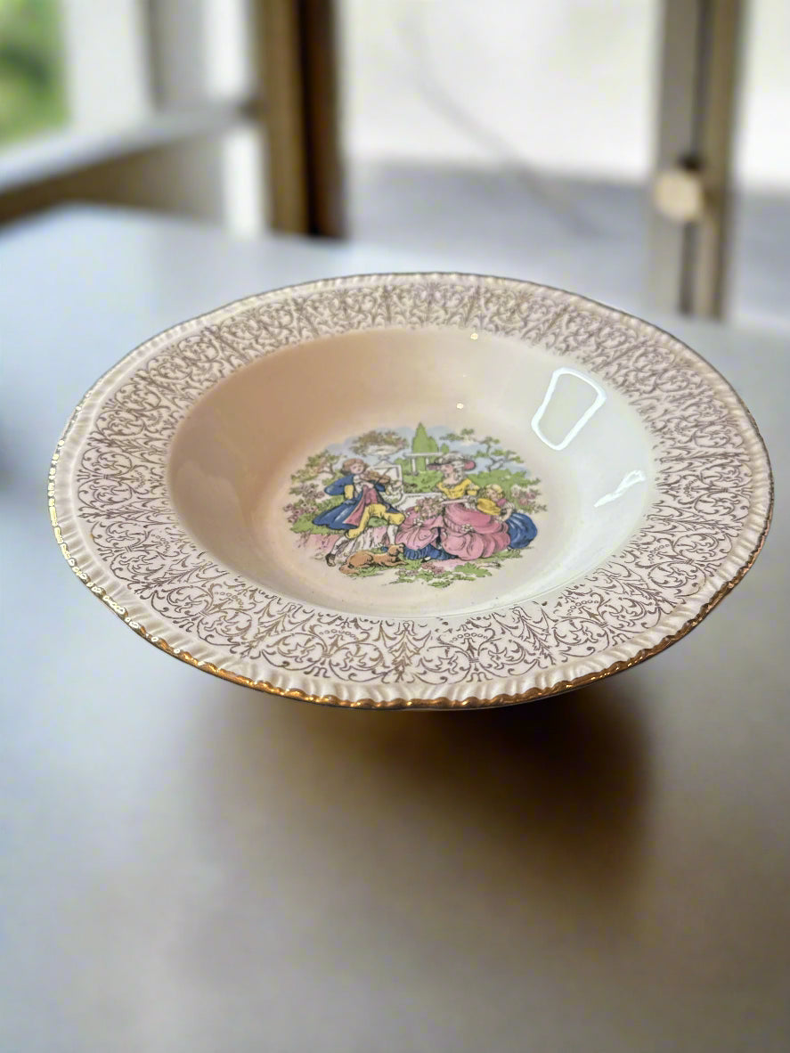 Home Laughlin Soup Plate Bowl Fiddler Couple 22 KT Gold Trim 8.25" Wide