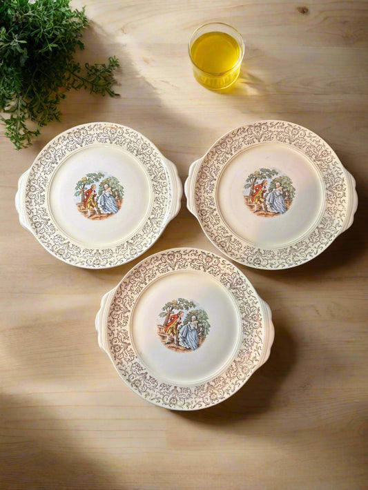 Sebring Pottery Chantilly China Set of 3 Relish/Gravy Underplates Serving Dishes 8 1/8" Wide