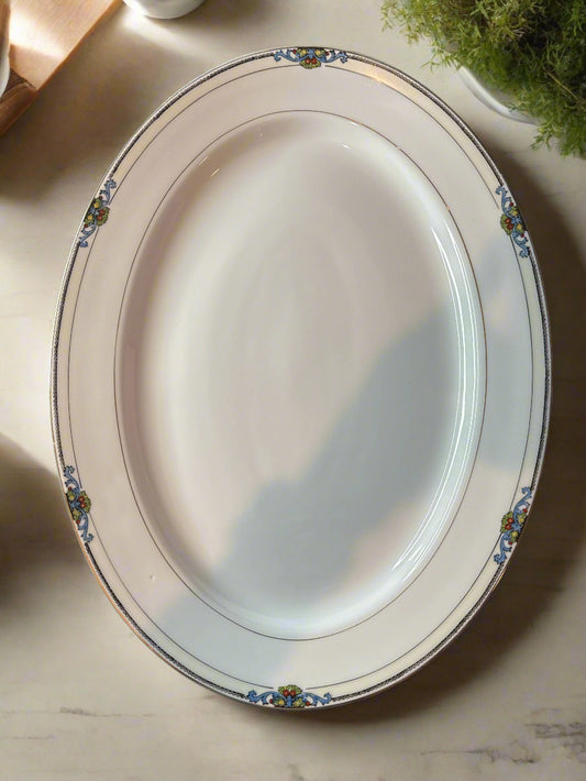Vintage Noritake China Glenora Large 16" Oval Serving Platter Dish 1920s 14KT Gold Floral