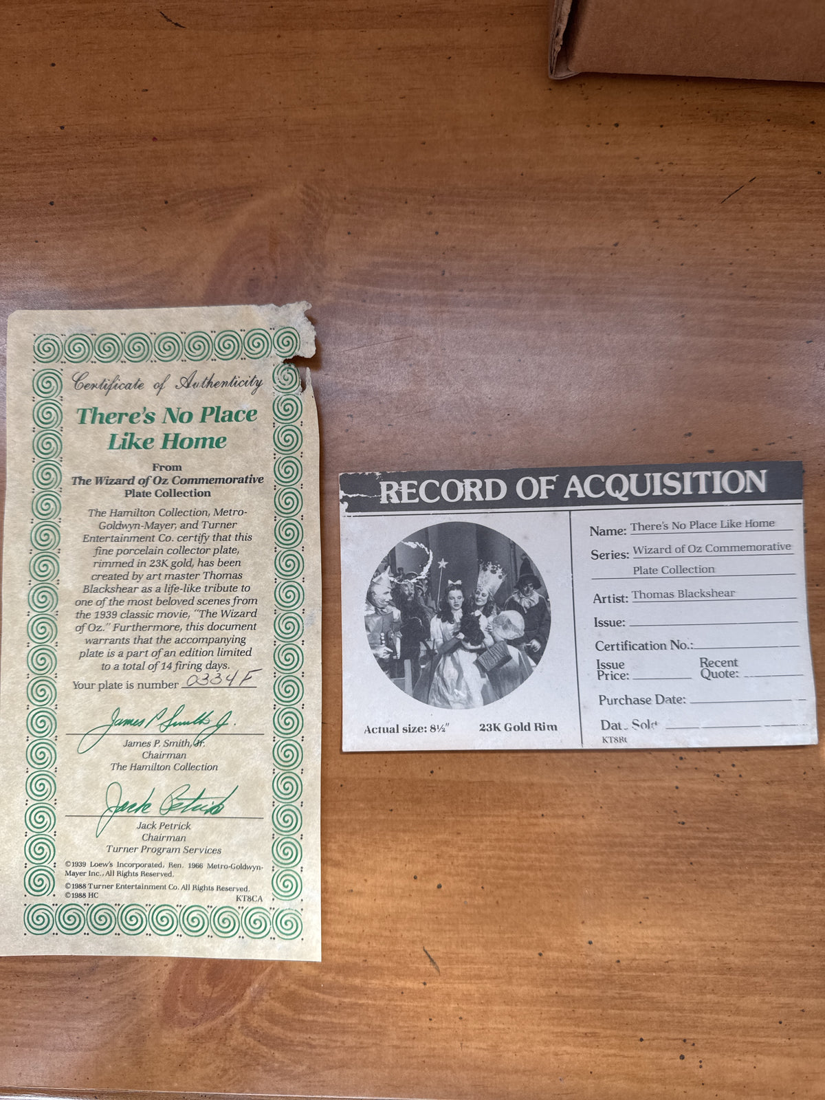 The Wizard of Oz “There’s No Place Like Home” 8.5" Hamilton Collection Plate with Certificate