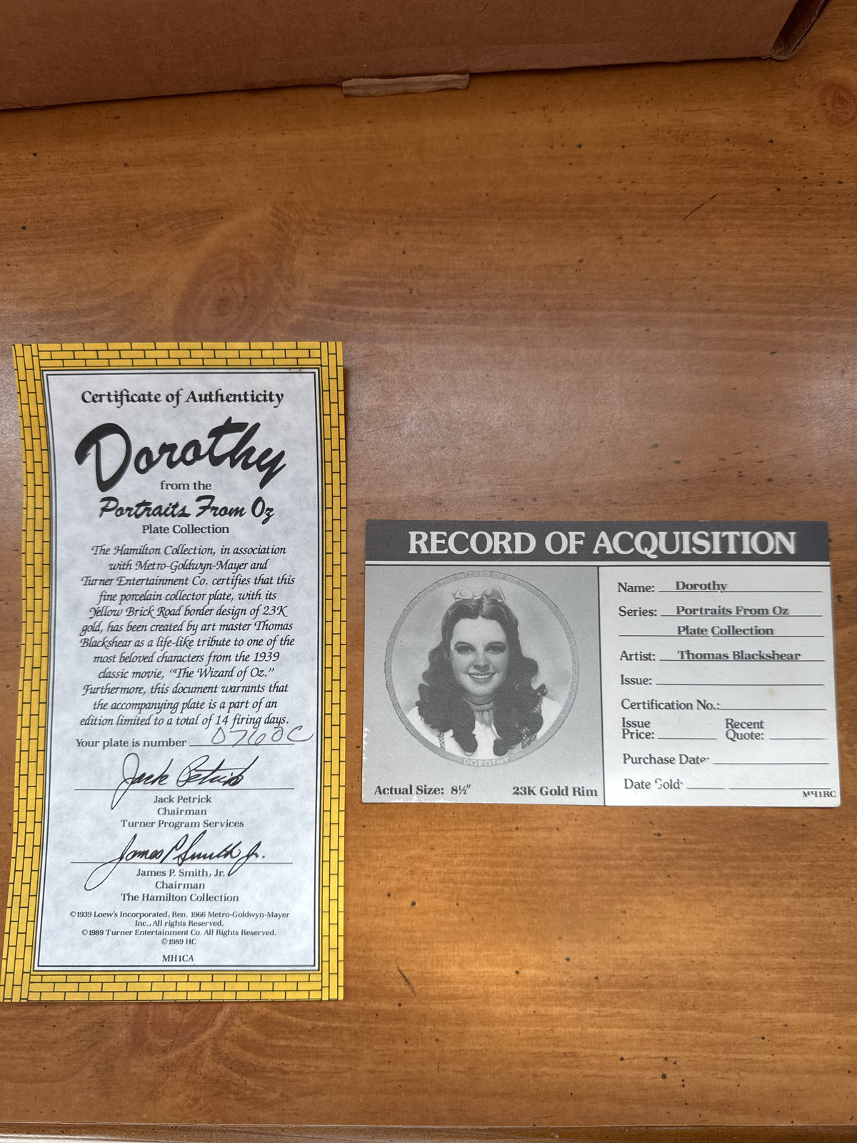 The Wizard of Oz Dorothy Portraits from Oz Hamilton Collection Plate with Certificate 8.5"