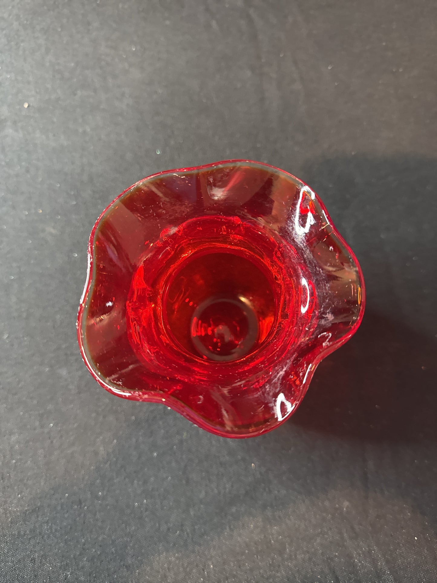 Viking Ruby Red Ruffle Vase With Gold Banding 5" Tall Glows Under UV Light