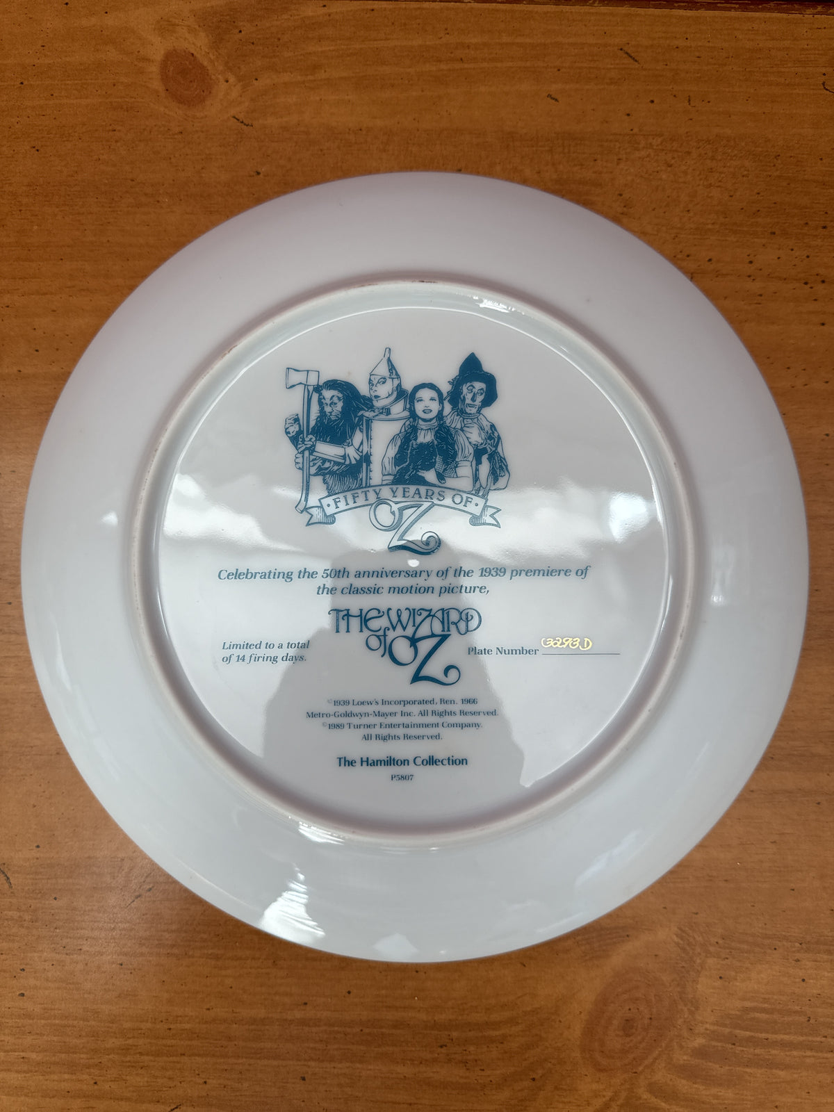 The Wizard of Oz “Fifty Years of Oz” 50th Anniversary Collector Plate with Certificate 9.5"