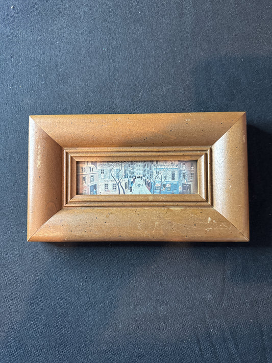 Small Wooden Frame With Picture of A Street & Buildings 7.5" Wide x 4.25" Tall Hanging Only