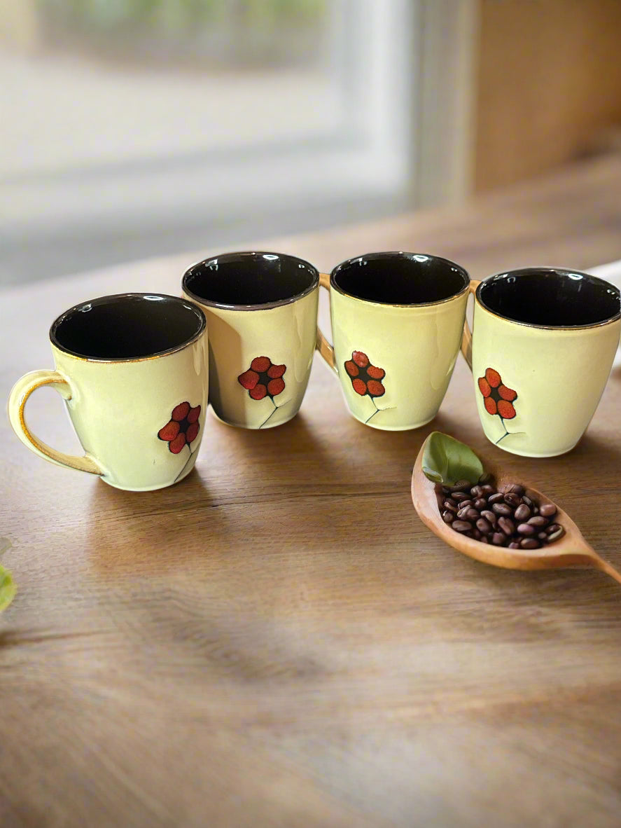 Set of 4 Pfaltzgraff Aster Pattern Coffee Mugs Cups Ceramic Flower 4 1/8" Tall