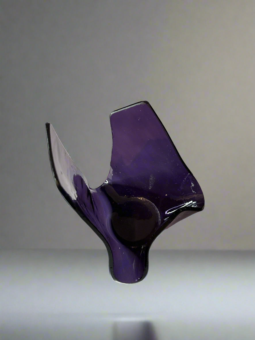 Vintage Funky Fused Art Glass Handkerchief Purple Small Votive Candle Holder 4.5" Tall