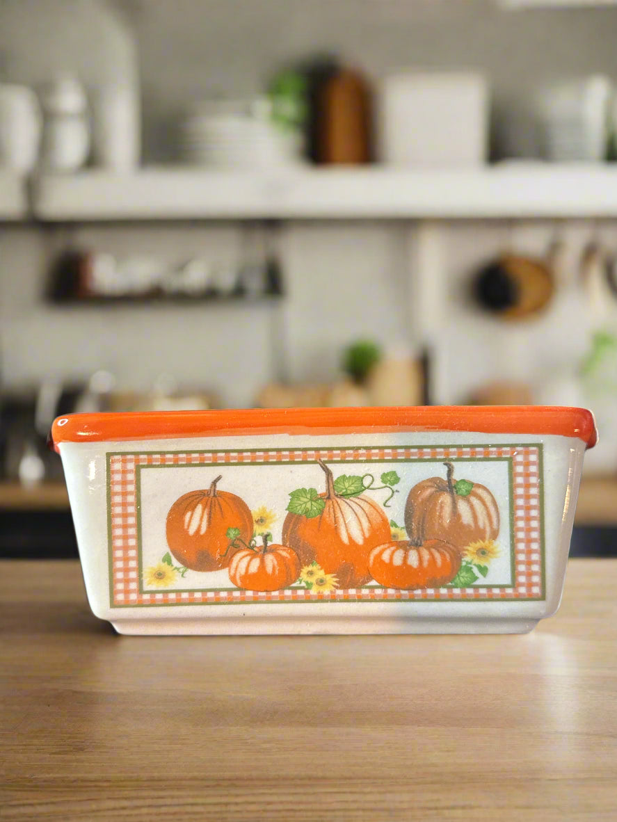 Ceramic Pumpkin Autumn Fall Mini Loaf Pan Candy Dish 6" Sunflowers Orange AC Moore