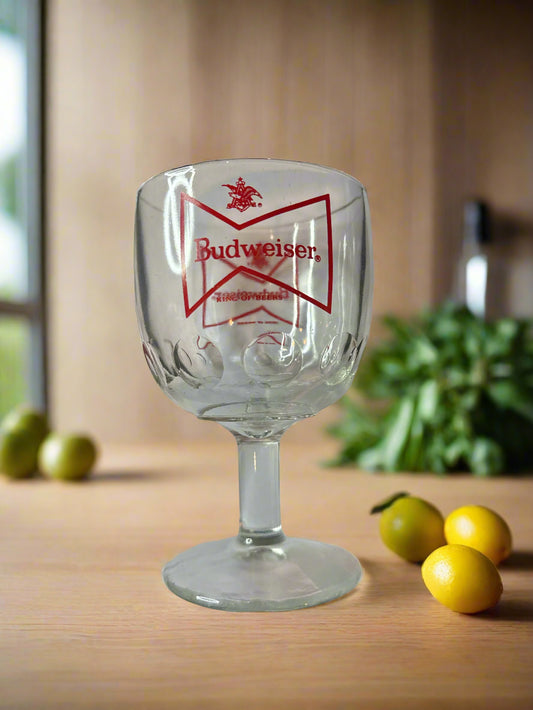 Budweiser Thumbprint Stemmed Glass Goblet 6" Tall Vintage Barware