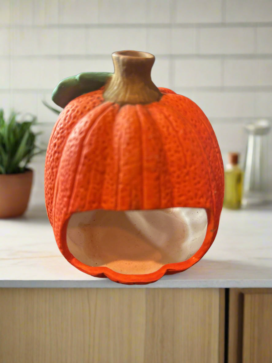 Vintage Ceramic Pumpkin Halloween Jack O Lantern Tea Light Candle Holder 4.5" Tall