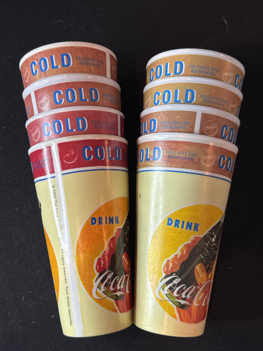 Set of 8 Melamine Coca-Cola Advertising Drinking Cups 16oz 6.25" Tall