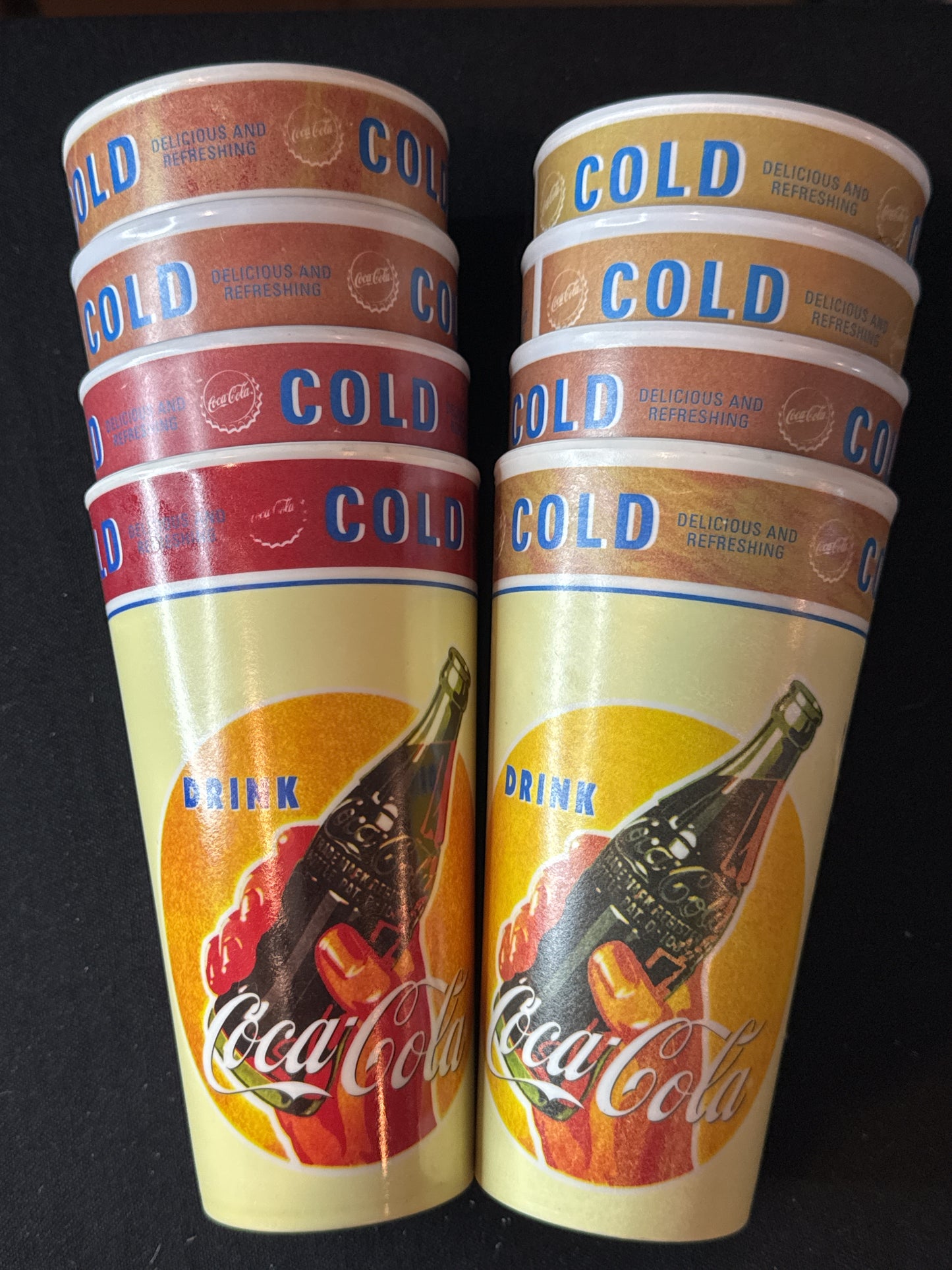 Set of 8 Melamine Coca-Cola Advertising Drinking Cups 16oz 6.25" Tall